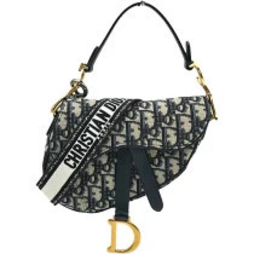 Christian Dior Saddle Bag Navy Blue Canvas Shoulder